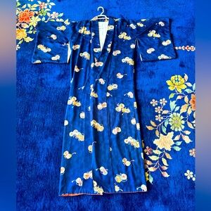 Navy Silk Japanese Kimono vintage EUC Lined Use for Art  or Robe or for a party.